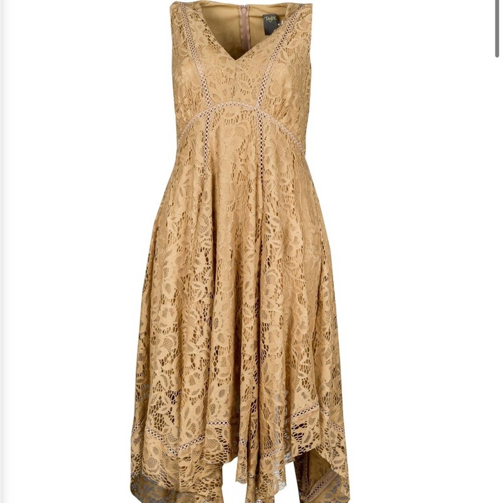 TAYLOR SLEEVELESS V-NECK FLORAL LACE MIDI DRESS SIZE 8